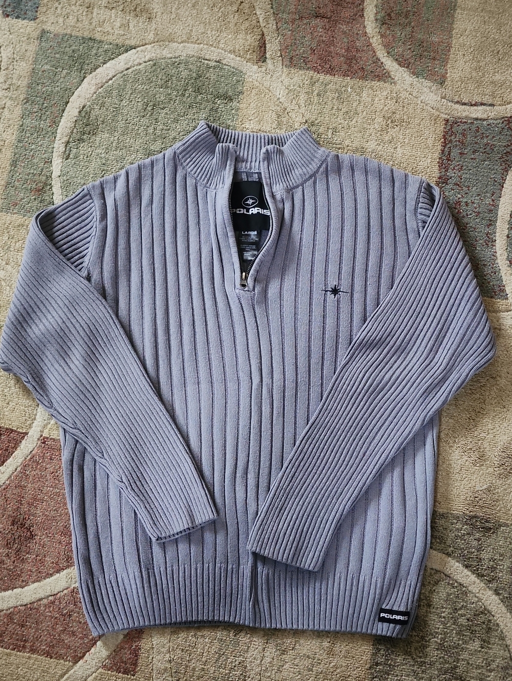 Men’s POLARIS Light Gray Ribbed Quarter-Zip Sweater, SZ. LG